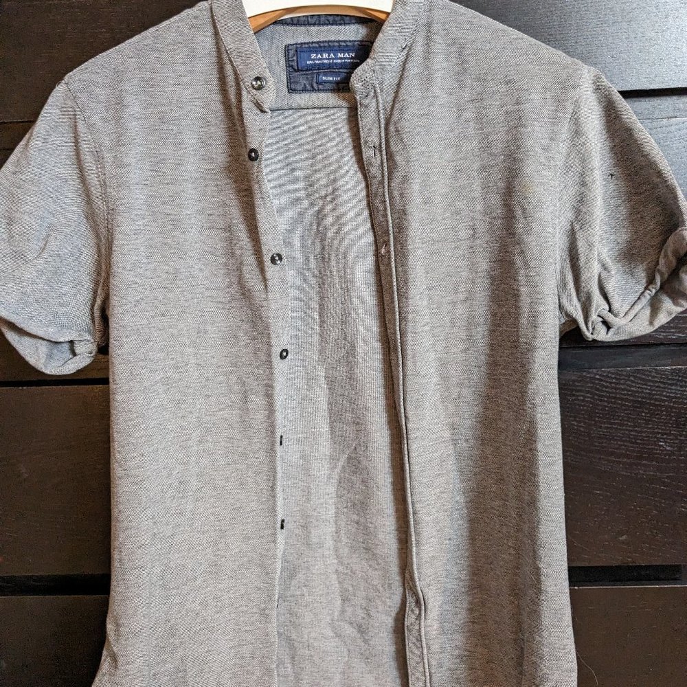 Grey Short Sleeve Shirt - Zara Man - Small